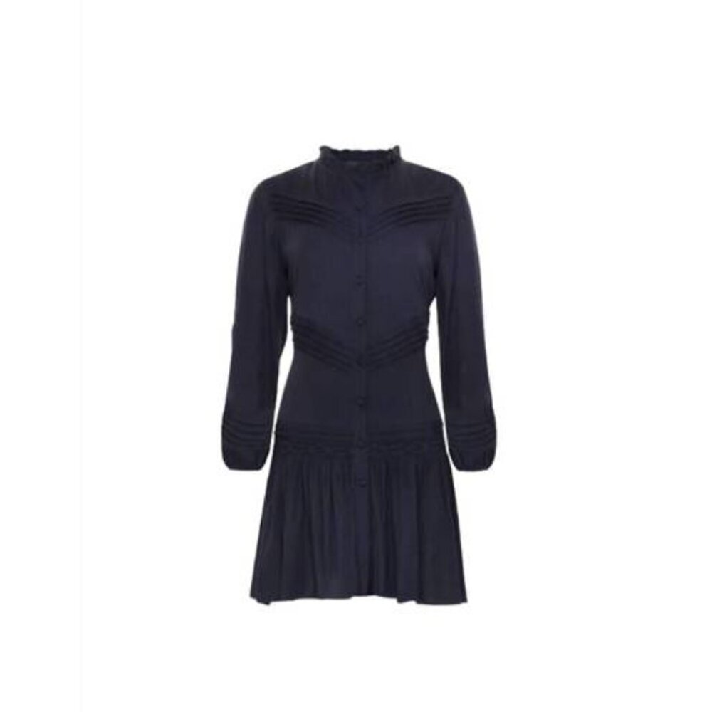 Anna Cate Grace Shirt Dress Womens Small Navy Blue Long Sleeve V-Neck Button Up
